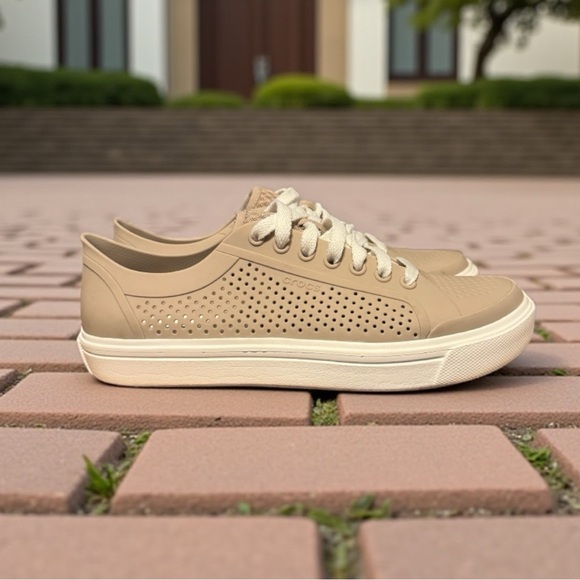 CROCS Shoes - CROCS Beige Perforated Lace-Up Casual Shoes - Size 10